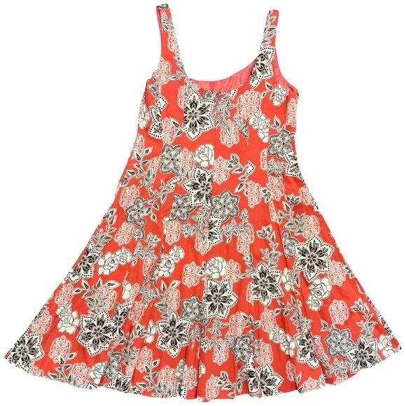 Jessica Howard Orange Floral Fit & Flare Cotton Dress Size 16 - Picture 2 of 4